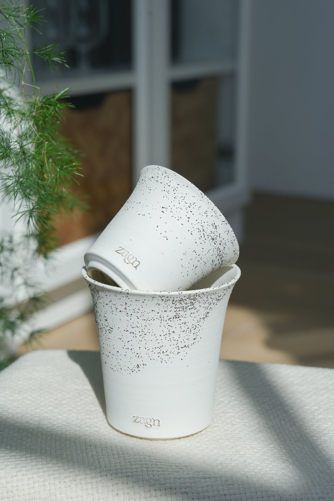 2 Set Snow Clay Pot | Handmade Breathable Planters for Succulents & Cacti